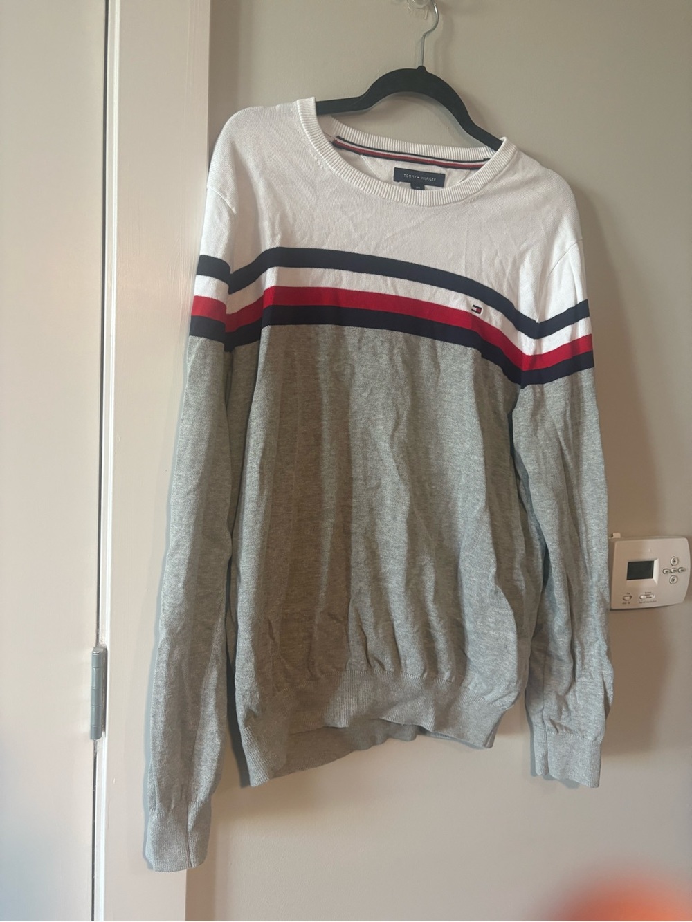 Tommy Hilfiger White, Gray, Navy & Red Crewneck Sweater